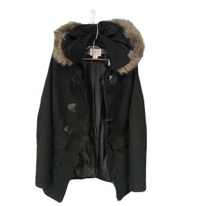 Mossimo Jacket  Lined Faux Fur  hooded Coat  Womens Size Small Petite Black EUC